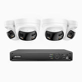 FDH600 - Zestaw do Monitoringu PoE 4 Kamery 6Mpx z 8-Kanałowy Rejestratorem NVR, panoramiczny widok 180°, inteligentne podwójne oświetlenie nocne, dwukierunkowy dźwięk, aktywna syrena i alarm, wykrywanie ludzi i pojazdów, IP67